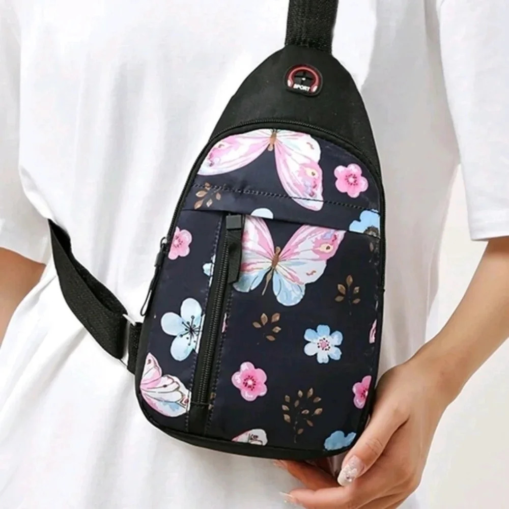 Sporty flower breast bag purse women's satchel carry on girls cute shoulder bag
